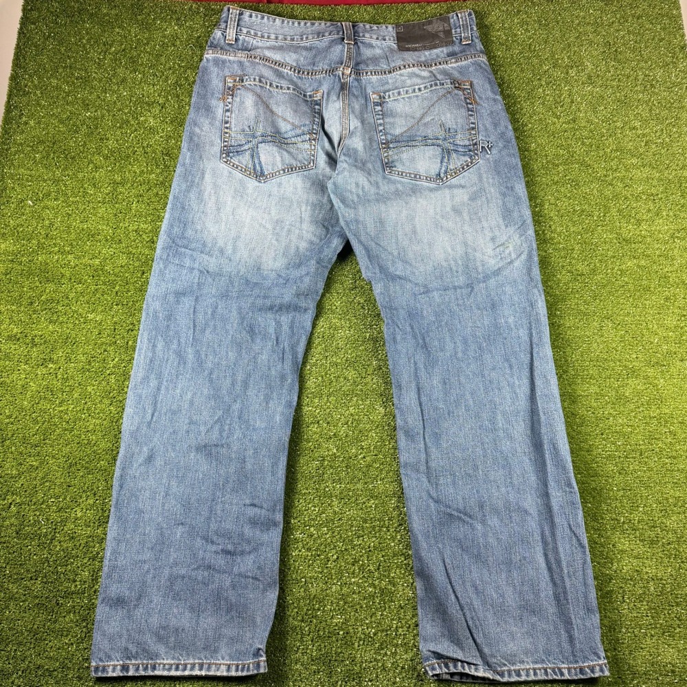 Rocawear Mens Original‎ Fit Light Wash Embroidered Pocket Denim Jeans Blue W38